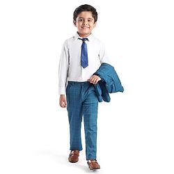 Babyhug Full Sleeves Stretch Party Suit Checkered - White & Royal Blue