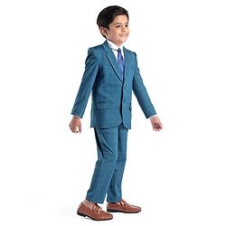 Babyhug Full Sleeves Stretch Party Suit Checkered - White & Royal Blue