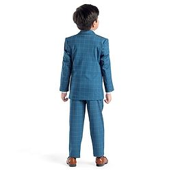 Babyhug Full Sleeves Stretch Party Suit Checkered - White & Royal Blue