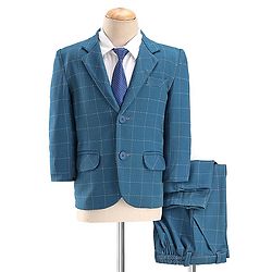 Babyhug Full Sleeves Stretch Party Suit Checkered - White & Royal Blue