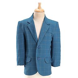 Babyhug Full Sleeves Stretch Party Suit Checkered - White & Royal Blue
