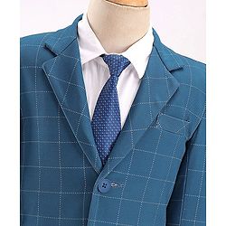 Babyhug Full Sleeves Stretch Party Suit Checkered - White & Royal Blue