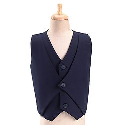 Babyhug Full Sleeves Solid Colour 3 Pieces Party Suit with Stretch - White & Navy Blue