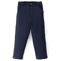 Babyhug Full Sleeves Solid Colour 3 Pieces Party Suit with Stretch - White & Navy Blue