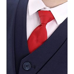 Babyhug Full Sleeves Solid Colour 3 Pieces Party Suit with Stretch - White & Navy Blue