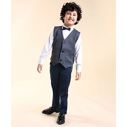Babyhug  Full Sleeves Stretch Party Suit  with Bow - White & Royal Blue