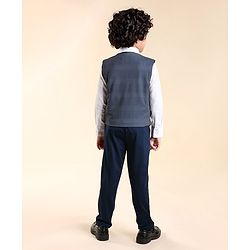 Babyhug  Full Sleeves Stretch Party Suit  with Bow - White & Royal Blue