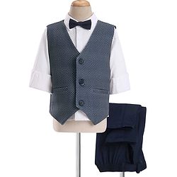Babyhug  Full Sleeves Stretch Party Suit  with Bow - White & Royal Blue