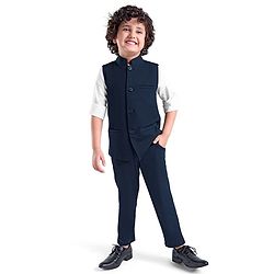 Babyhug Woven Full Sleeves Stretch Fit Party Suit With Waist Coat - Navy Blue