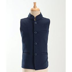 Babyhug Woven Full Sleeves Stretch Fit Party Suit With Waist Coat - Navy Blue