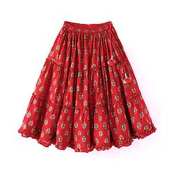 Babyhug 100% Cotton Woven Sleeveless Halter Neck Embroidered Choli Cambric Printed Tiered Lehenga & Dupatta Set - Red