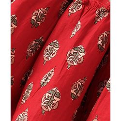 Babyhug 100% Cotton Woven Sleeveless Halter Neck Embroidered Choli Cambric Printed Tiered Lehenga & Dupatta Set - Red