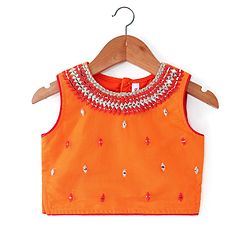 Babyhug Sleeveless Zari Embroidered Choli with Pattola Printed Lehenga and Dupatta Set - Red & Mustard