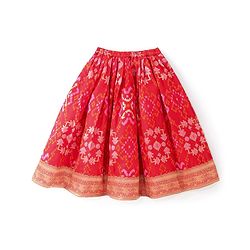 Babyhug Sleeveless Zari Embroidered Choli with Pattola Printed Lehenga and Dupatta Set - Red & Mustard
