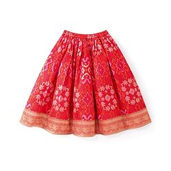 Babyhug Sleeveless Zari Embroidered Choli with Pattola Printed Lehenga and Dupatta Set - Red & Mustard