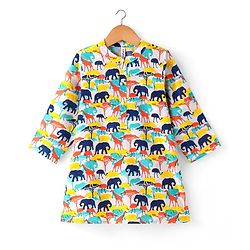 Babyhug 100% Cotton Woven Full Sleeves Kurta Wild Animal Print - Multicolour
