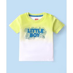 Babyhug 100% Cotton Knit Half Sleeves T-Shirt with Ombre Effect and Text Embroidery - Lime Yellow & White