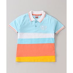 Babyhug Cotton Knit   Half Sleeves Polo T-Shirt  with Text Graphics - Multicolour