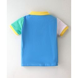 Babyhug Cotton Knit Half Sleeves Cut & Sew with Graphics & Embroidery Detailing Polo T-Shirt - Blue & Green