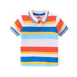 Babyhug 100% Cotton Knit Half Sleeves Striped Polo T-Shirt-Multicolor