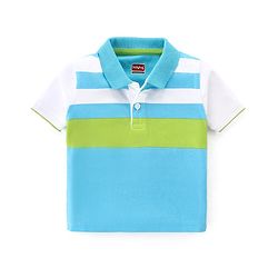 Babyhug 100% Cotton Knit Half Sleeves Striped Polo T-Shirt- Blue & Green
