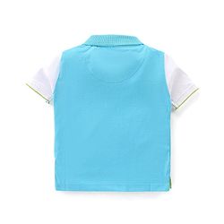 Babyhug 100% Cotton Knit Half Sleeves Striped Polo T-Shirt- Blue & Green