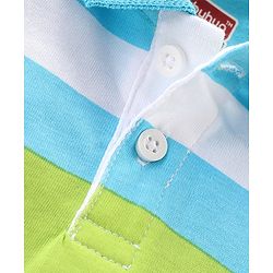 Babyhug 100% Cotton Knit Half Sleeves Striped Polo T-Shirt- Blue & Green