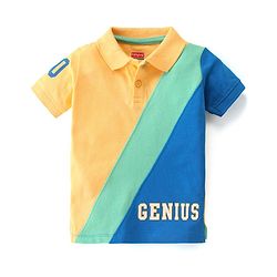Babyhug Cotton Knit Half Sleeves Cut & Sew with Text Graphics Polo T-Shirt - Multicolour