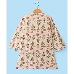 Babyhug Cotton Dobby Full Sleeves Floral Printed Kurta & Dhoti Set - Beige