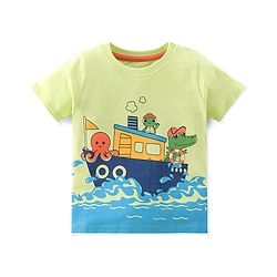 Babyhug 100% Cotton Knit Half Sleeve T-Shirt Marine Life Graphics - Green