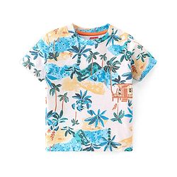 Babyhug 100% Cotton Knit Half Sleeves T-Shirt Palm Tree Print -White