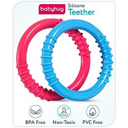 Babyhug Ring Silicone Teether- Blue & Pink