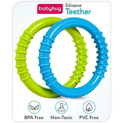 Babyhug Ring Silicone Teether -Green & Blue