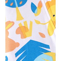 Babyhug Cotton Knit Full Sleeves Footed Sleep Suit With Lion Print - White Blue & Yellow