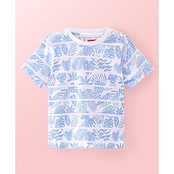 Babyhug Cotton Woven Half Sleeves   Solid Shirt with T-Shirt Leaf Print - Blue