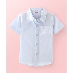 Babyhug Cotton Woven Half Sleeves   Solid Shirt with T-Shirt Leaf Print - Blue