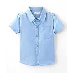 Babyhug Cotton Woven Half Sleeves Solid Shirt with T-Shirt - Blue