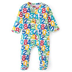 Babyhug Cotton Interlock Knit Full Sleeves Sleep Suit Neumeric Print - Multicolour