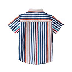 Babyhug 100% Cotton Woven Half Sleeves Regular Collar Striped Shirt- Multicolor