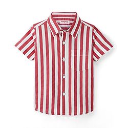 Babyhug Cotton Knit  Half Sleeves Striped Shirt- Red