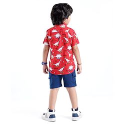 Babyhug Cotton Woven Half Sleeves Dino Printed Shirt - Red