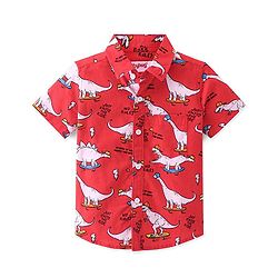 Babyhug Cotton Woven Half Sleeves Dino Printed Shirt - Red