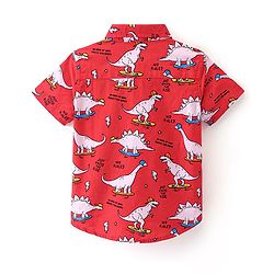 Babyhug Cotton Woven Half Sleeves Dino Printed Shirt - Red