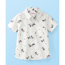 Babyhug Cotton Woven Half Sleeves  Regular Collar Shirt Ship Printed  - White