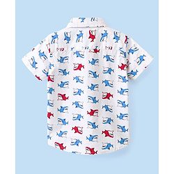 Babyhug 100% Cotton Woven Half Sleeve Regular Collar One Pocket Shark Print Shirt - White