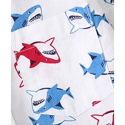 Babyhug 100% Cotton Woven Half Sleeve Regular Collar One Pocket Shark Print Shirt - White