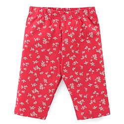 Babyhug Cotton Knit Single Jersey Three Fourth Leggings With Polka Dot & Floral Print Pack of 3 - Navy Blue Red & Pink