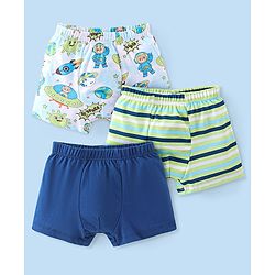 Babyhug 100% Cotton Single Jersey Knit Trunk Stripes & Bear Print Pack of 3 - Multicolor