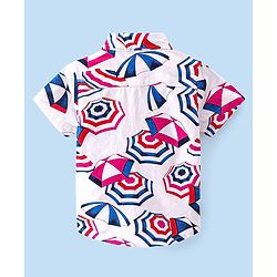 Babyhug 100% Cotton Knit Half Sleeve Regular Collar Shirt Umbrella Print - White
