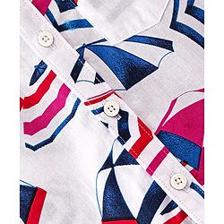 Babyhug 100% Cotton Knit Half Sleeve Regular Collar Shirt Umbrella Print - White